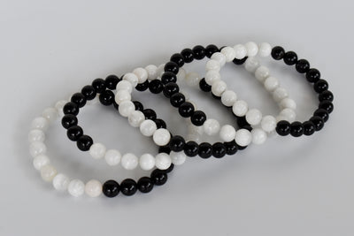 Yin Yang Balance Crystal Bracelet, Selenite, Black Tourmaline Crystal Healing Spiritual Support Balance