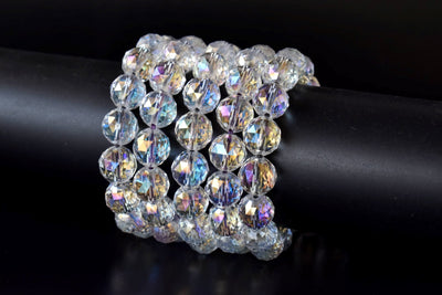Aura Quartz Rainbow Moonstone Bracelet, Bracelet en cristal de perles à facettes de 10 mm