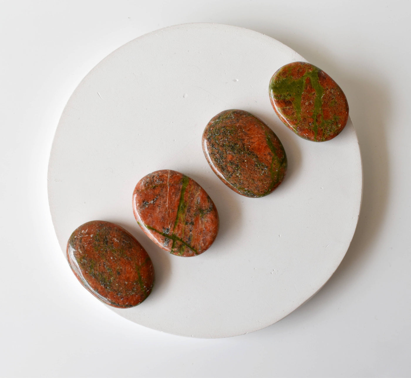 Pierre plate Unakite, pierres de palmier plates ovales polies