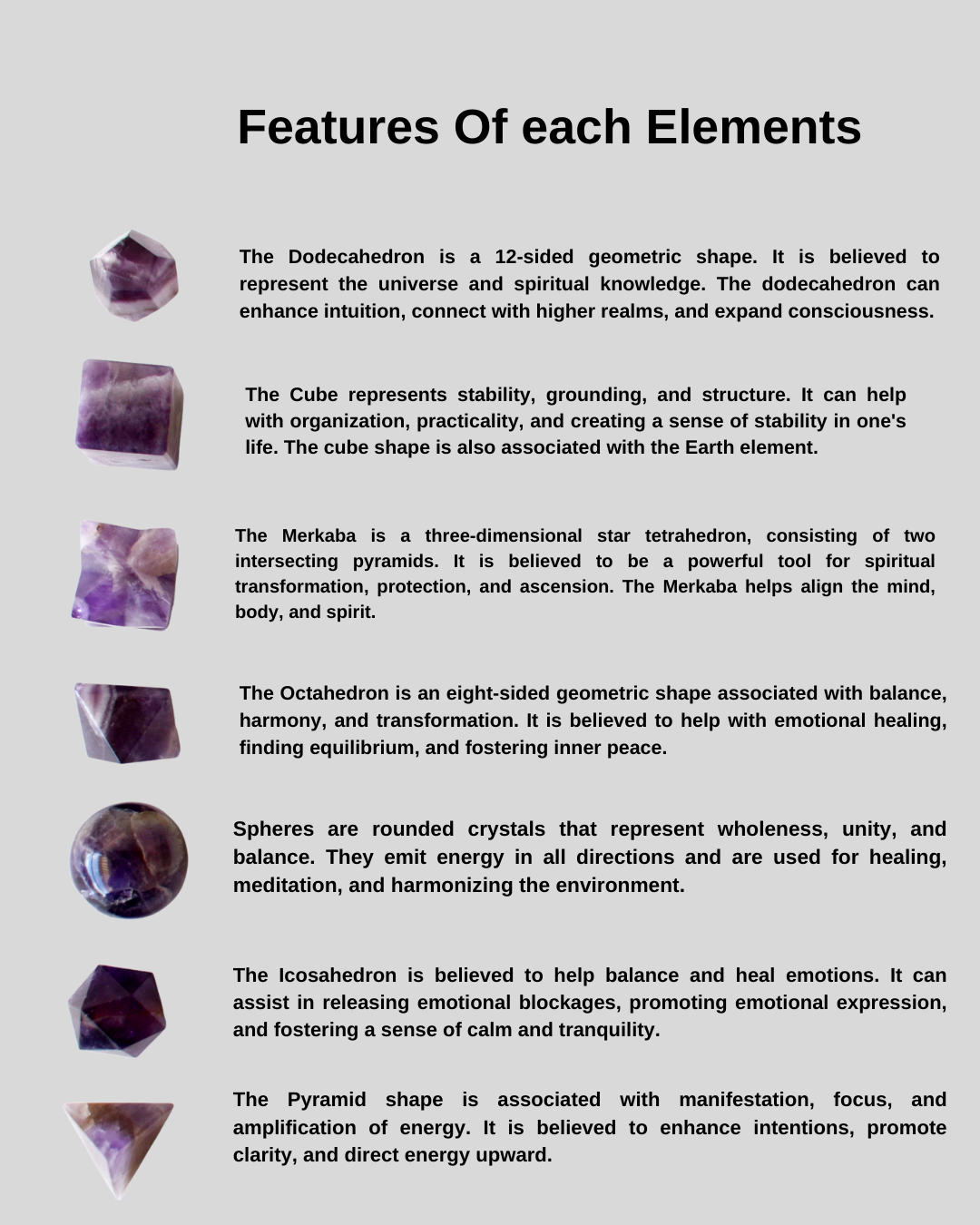 Amethyst Geometry Set (Clairvoyance and Breaking Addictions)-Features Of Each Elements