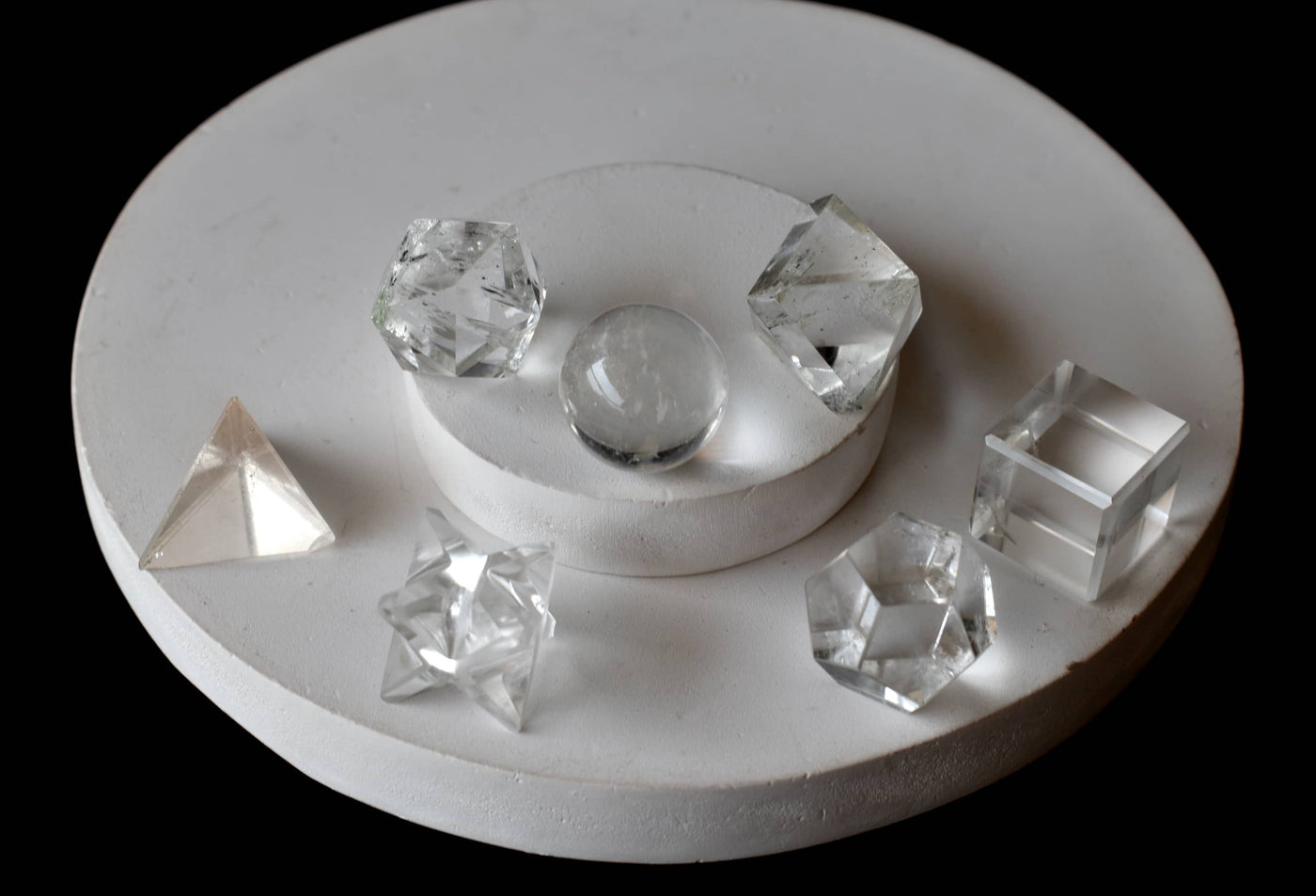 Ensemble géométrique sacré de solides platoniques de Quartz de cristal de 7 pièces, ensemble de géométrie de cristal