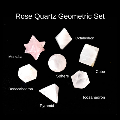 Ensemble géométrique sacré de solides platoniques de quartz rose de 7 pièces, ensemble de géométrie de cristal