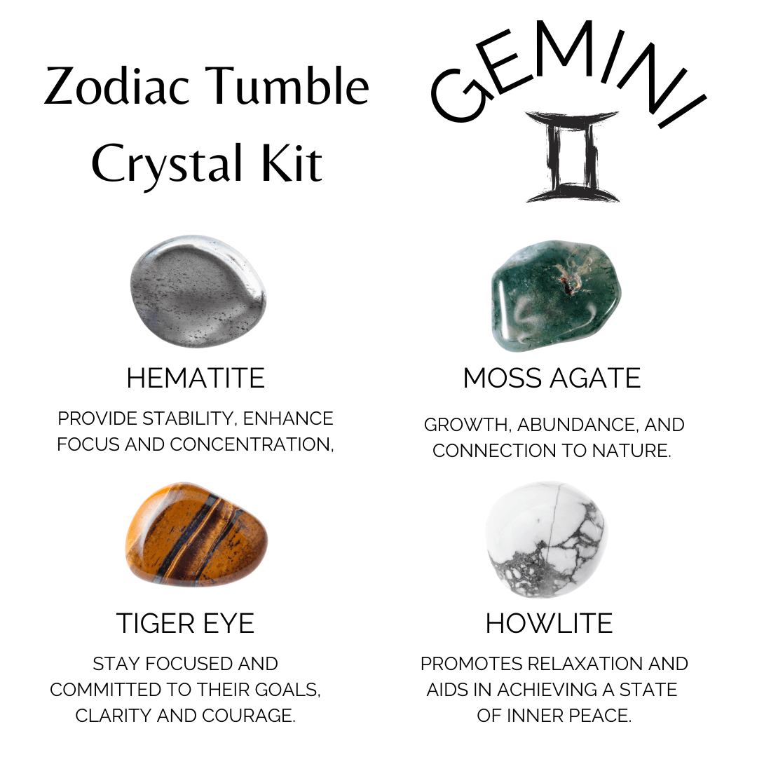 GEMINI Zodiac Crystal Kit, Gemini Birthstones Tumbled Stones Set, Gemini Gifts