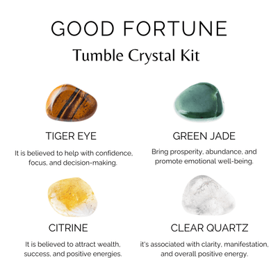 Harbouring GOOD FORTUNE Crystal Kit, Gemstone Tumble Kit, Good fortune Crystal Gift Set