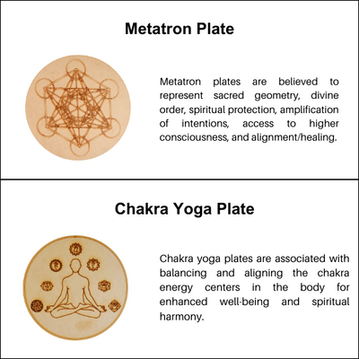 Chakra Crystals Geometric Set, 7 Chakra Plato Stones with Wooden Grid Plate, Selenite Log