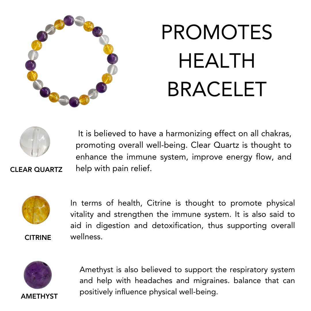Promotes HEALTH Crystal Bracelet ( Boost Motivation, Spiritual Growth, Clarity )