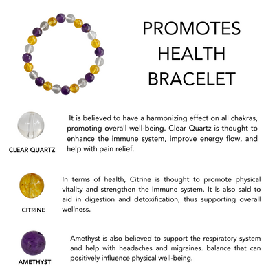Promotes HEALTH Crystal Bracelet ( Boost Motivation, Spiritual Growth, Clarity)