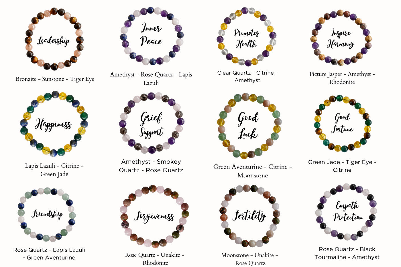 Encourages SELF-DISCOVERY Crystal Bracelet (Communication, Balance, Luck)