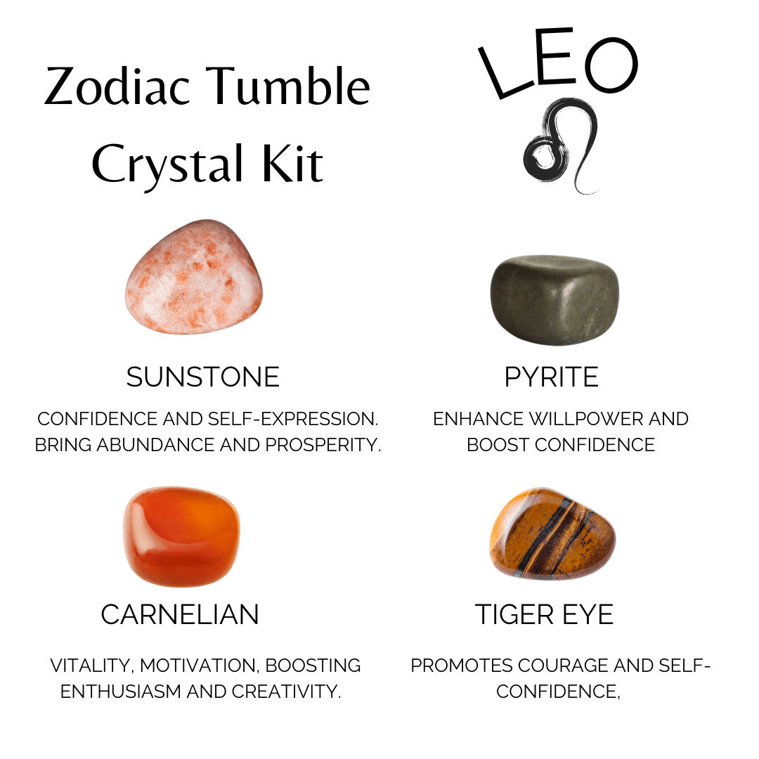 LEO Zodiac Crystal Kit, Leo Birthstones Tumbled Stones Set, Leo Stones Gifts