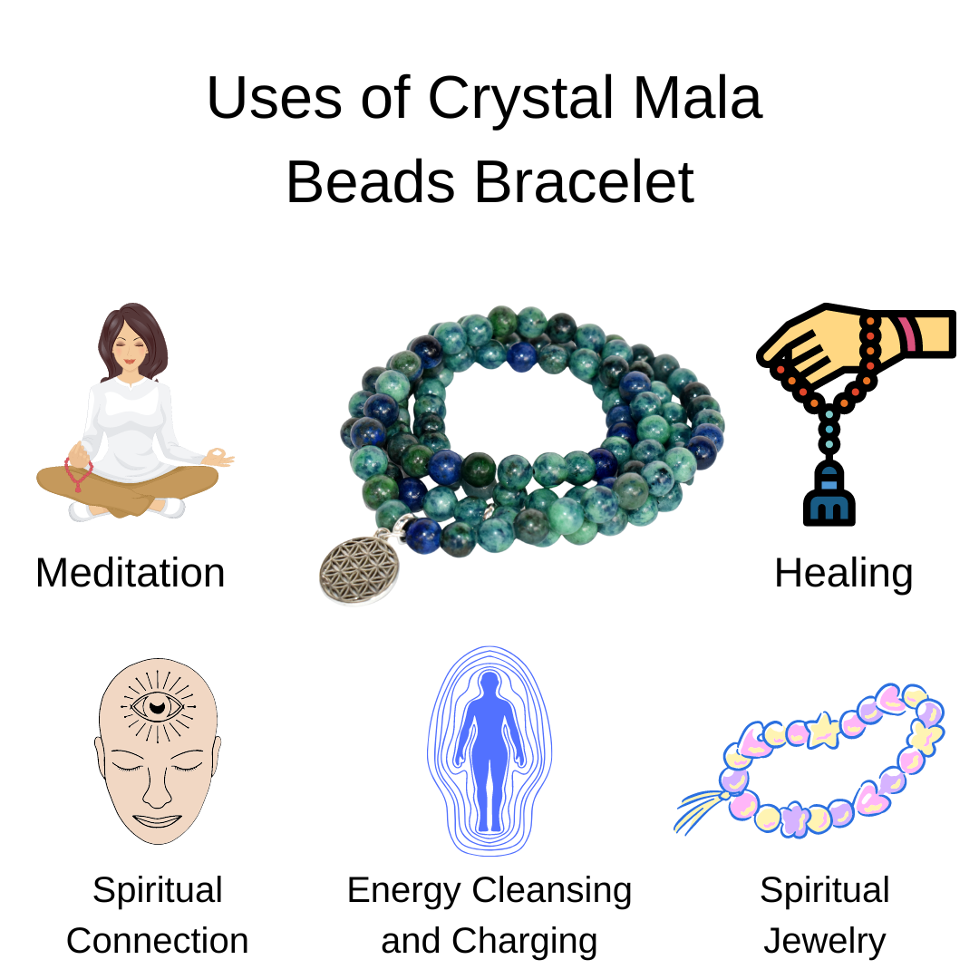 Labradorite Beads Mala Bracelet, 108 Prayer Beads Necklace (Aura Protection and Strength )