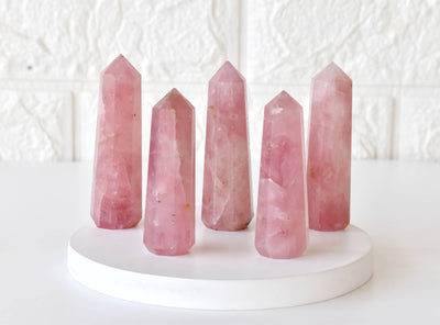 Point de tour d'obélisque de quartz rose - Point de cristal, point de tour de cristal de guérison