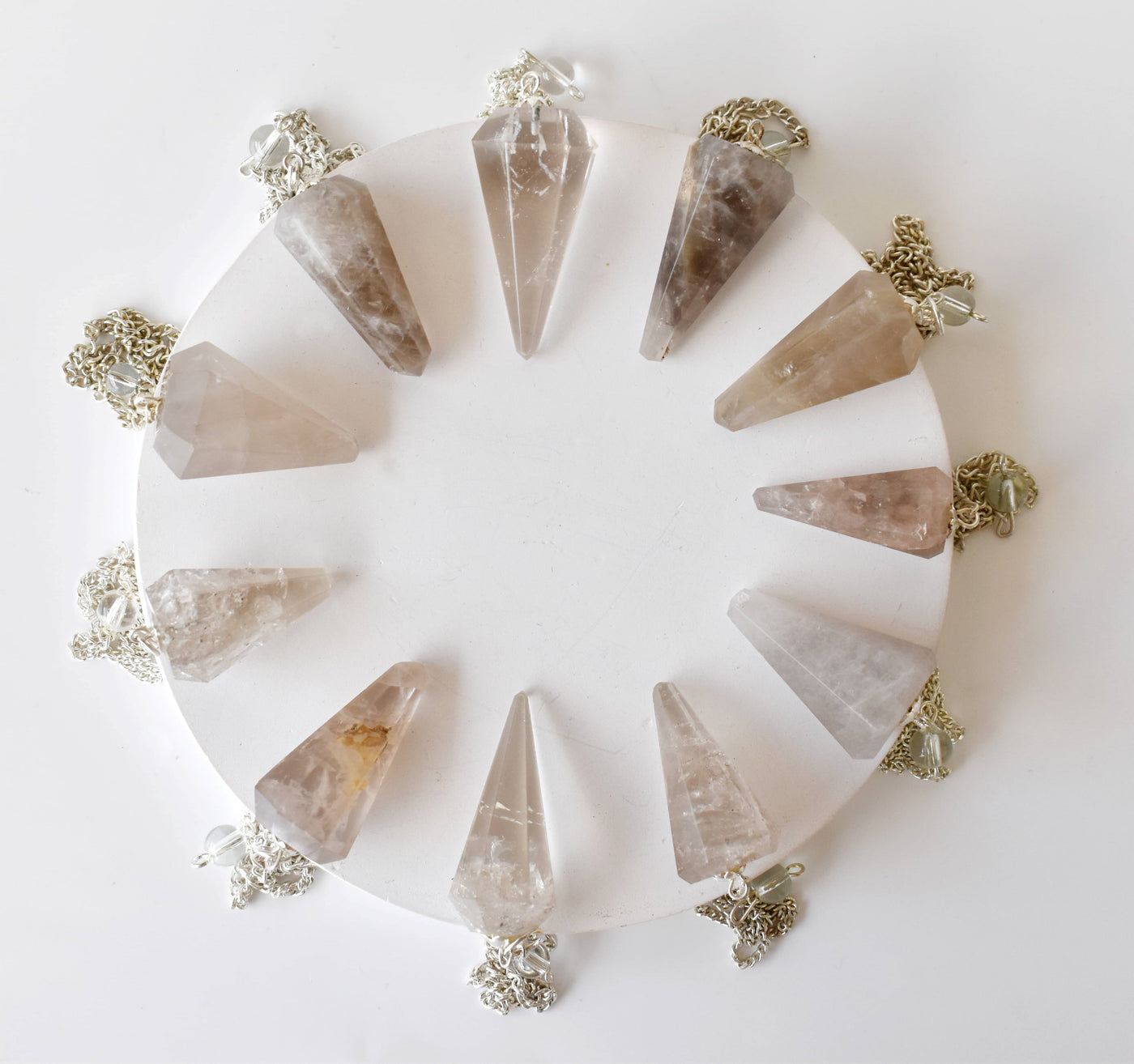 Pendule hexagonale à facettes en quartz fumé, pendule en cristal
