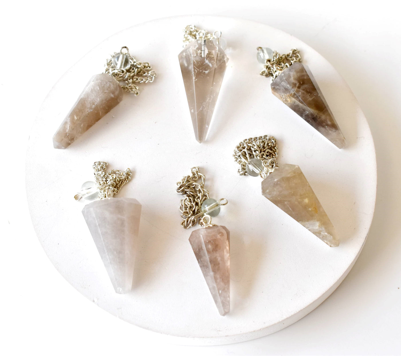 Pendule hexagonale à facettes en quartz fumé, pendule en cristal