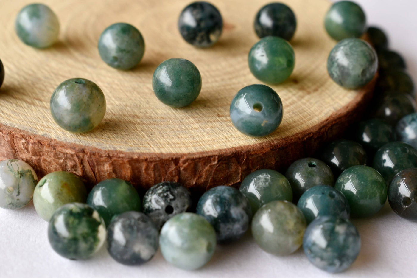 Moss Agate Beads, Natural Round Crystal Beads 4mm to 12mm