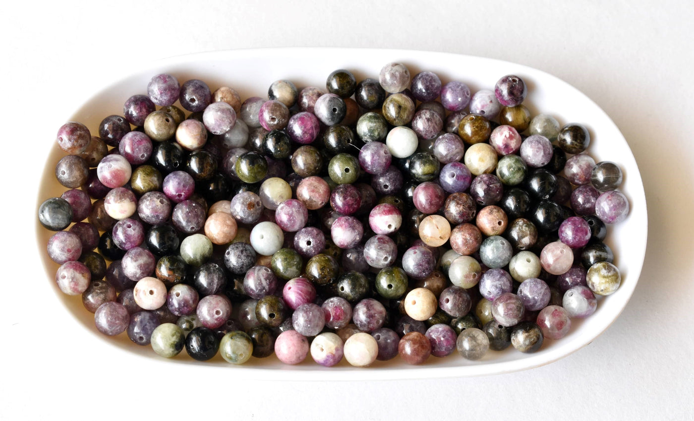 Watermelon Tourmaline Beads, Natural Round Crystal Beads 6mm to 10mm