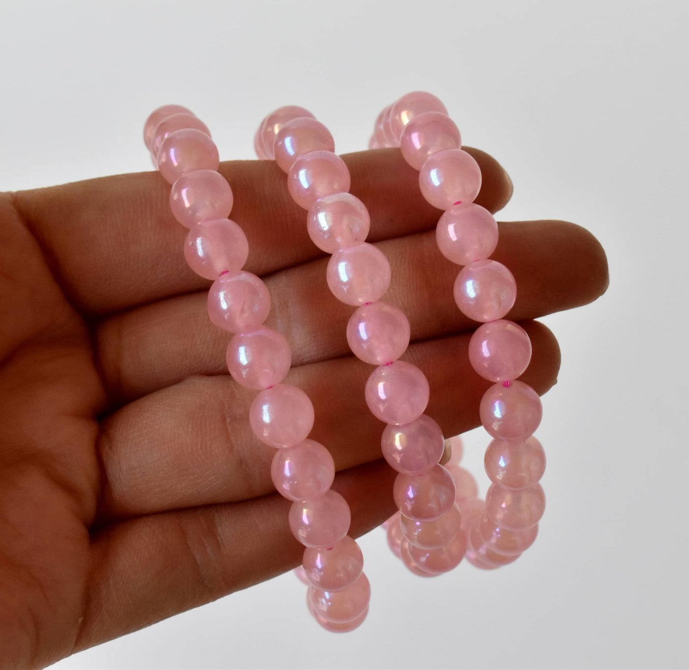 Bracelet en quartz rose Aura Quartz naturel, bracelet en cristal perlé rond de 8 mm
