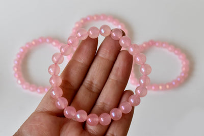 Bracelet en quartz rose Aura Quartz naturel, bracelet en cristal perlé rond de 8 mm