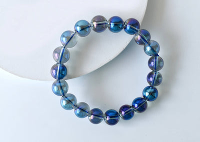 Bracelet en titane naturel Aura Quartz, 8 mm, bracelet en cristal perlé rond de 10 mm