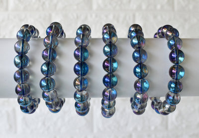 Bracelet en titane naturel Aura Quartz, 8 mm, bracelet en cristal perlé rond de 10 mm