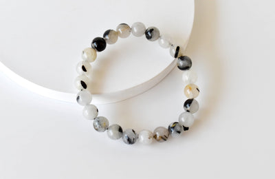 Bracelet en rutile noir 6MM, Bracelet en perles rondes AAA 8MM, Bracelet en pierres précieuses Pierres de guérison