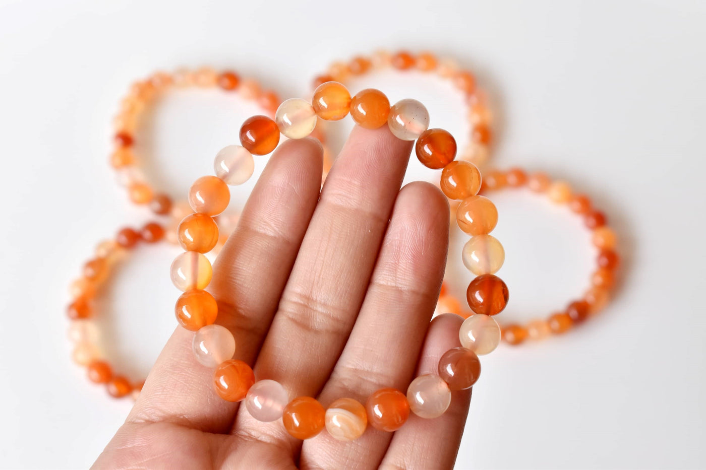 Bracelet en cornaline - Perle ronde 6MM, 8MM, 10MM, 12MM Bracelet de pierres précieuses pour la guérison