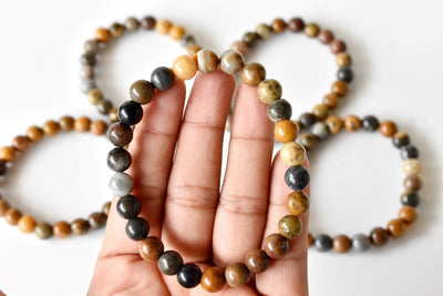 Bracelet en bois pétrifié 6MM, 8MM, 10MM Un bracelet de perles rondes, bracelet de pierres précieuses pierres de guérison