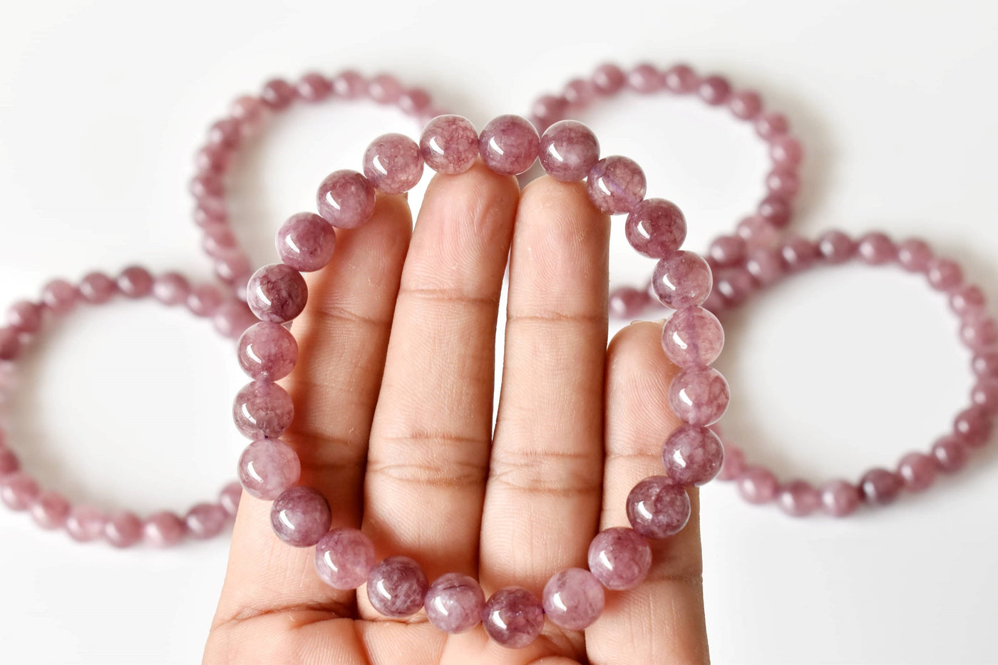 Bracelet en tourmaline rose 4MM, 6MM, 8MM, 10MM D Bracelet de pierres précieuses de perles rondes pour la guérison