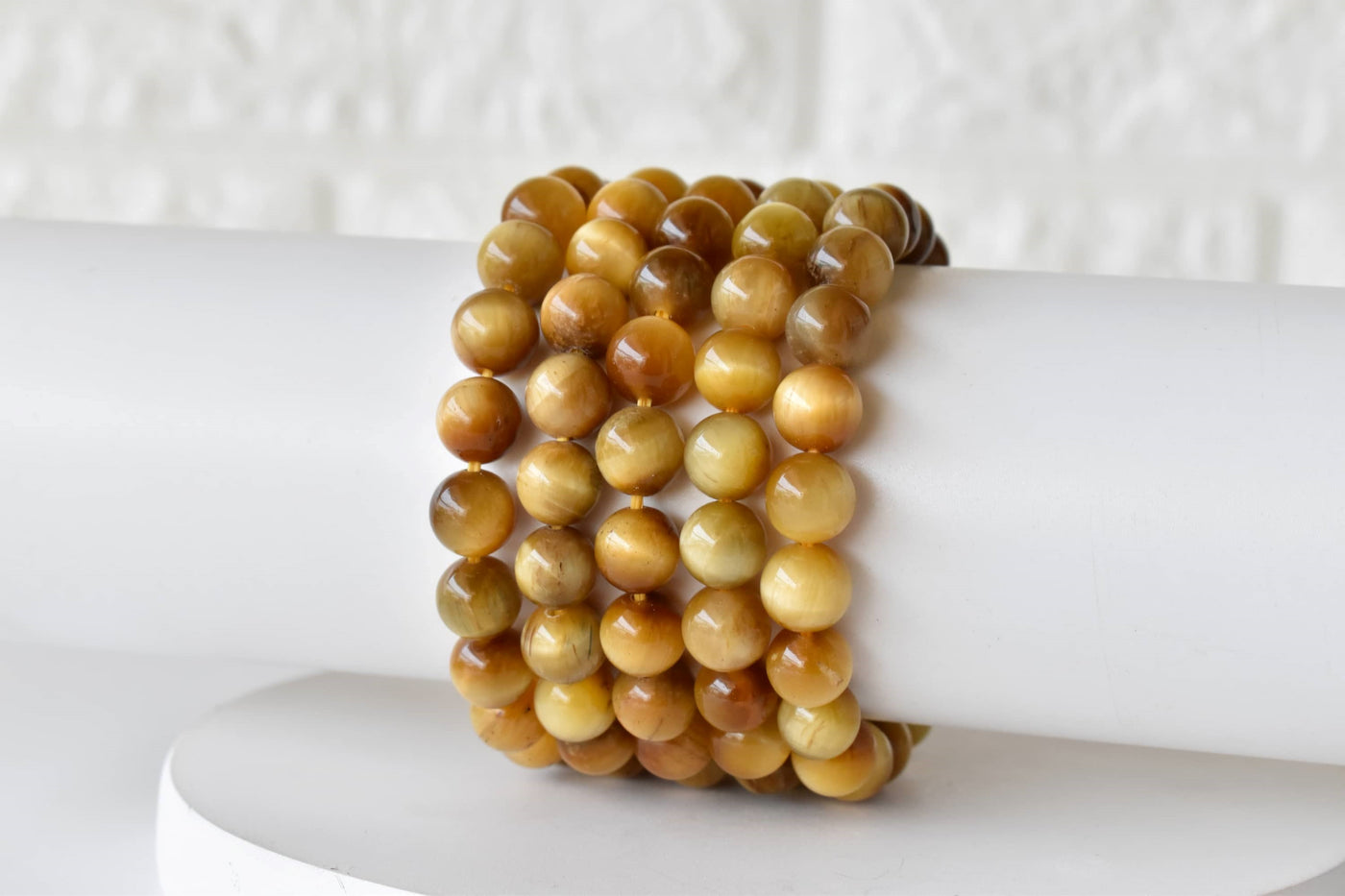 Oeil de Chat Perlé Bracelet Perles Rondes Gemst Naturel pour Yoga Unisexe  Jaune 
