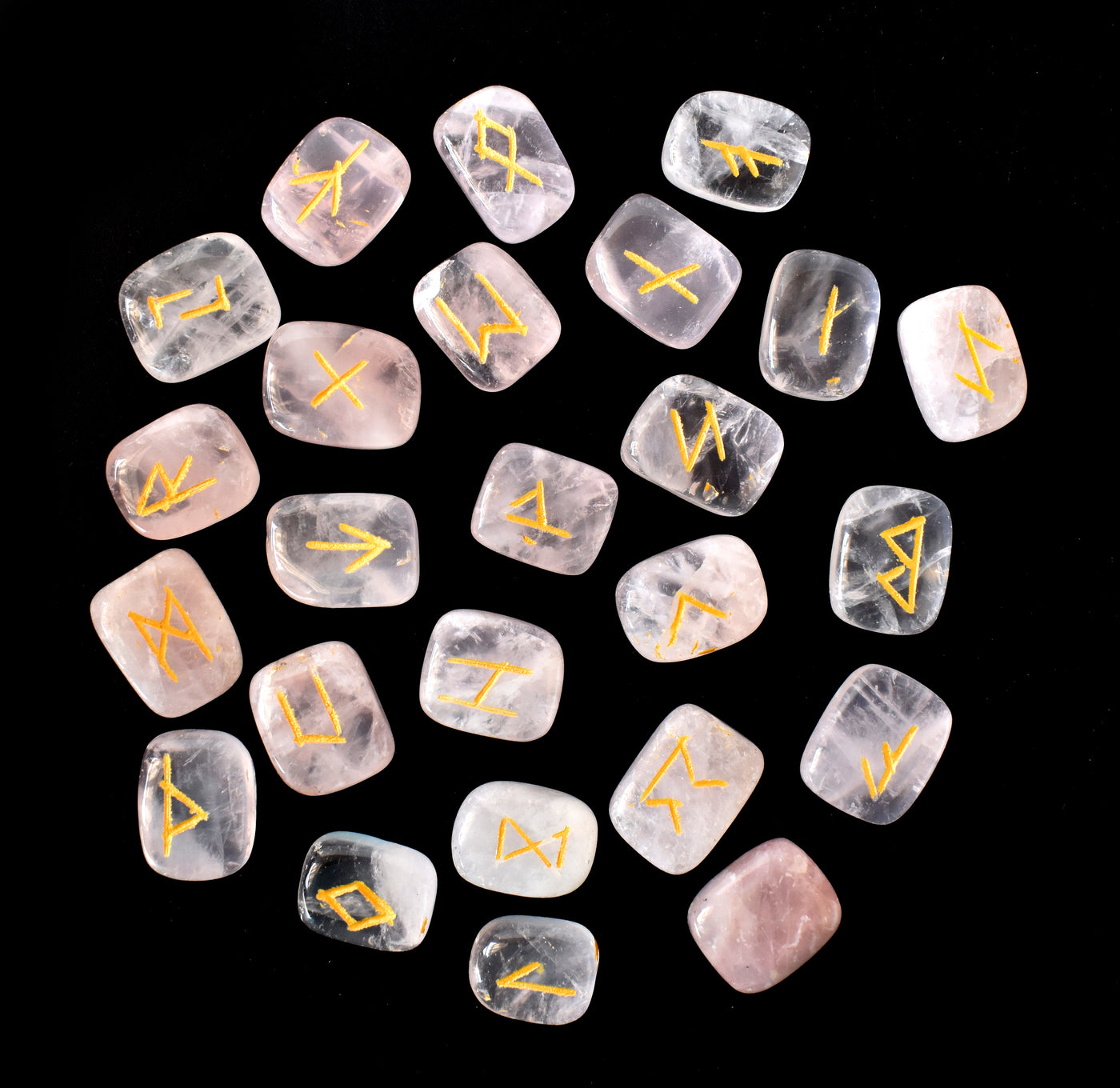 Ensembles de runes de quartz rose avec pochette en velours noir et carte runique, ensemble de runes Elder Futhrak