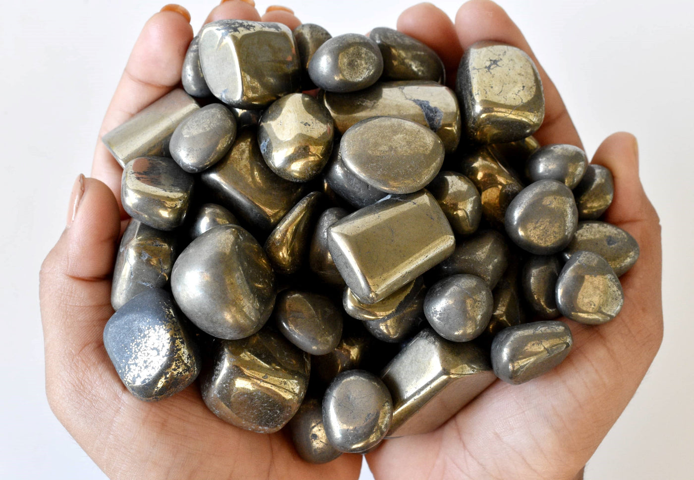 Pierre dégringolée de pyrite de qualité A, cristaux dégringolés moyens, 1pc, 2,3,5 et 10pcs