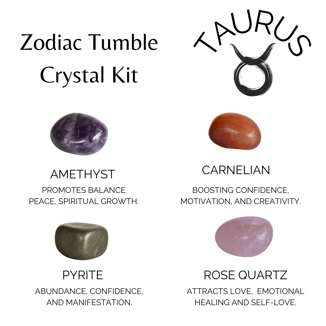 TAURUS Zodiac Crystal Kit, Taurus Birthstones Tumbled Stones Set, Taurus Stones Gifts