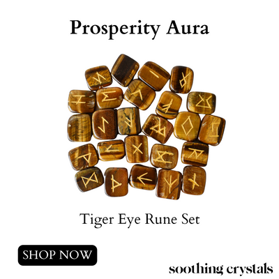 Tiger Eye Rune Sets avec pochette en velours noir et carte Rune, Elder Futhrak Rune Set