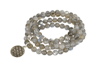 Labradorite Beads Mala Bracelet, 108 Prayer Beads Necklace (Aura Protection and Strength )