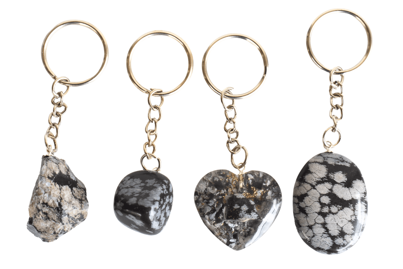 Snowflake Obsidian Key Chain, Gemstone Keychain Crystal Key Ring (Expanded Awareness and Intuition)
