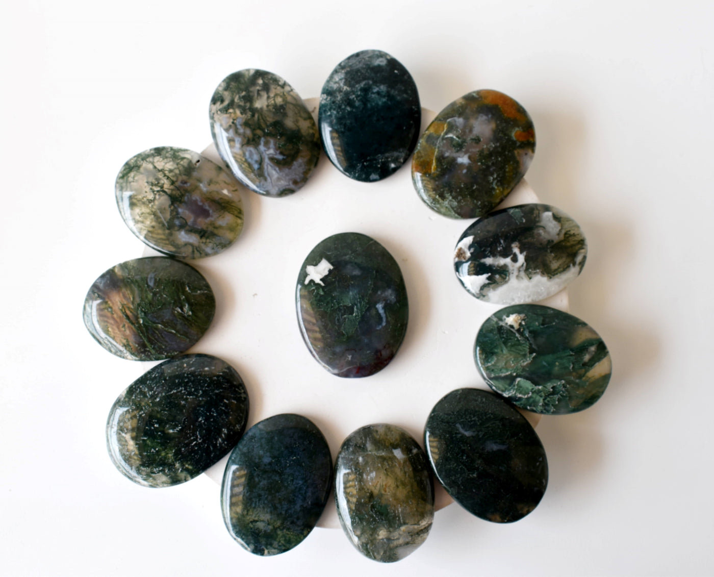 Pierre d'inquiétude en agate mousse pour la guérison des cristaux (Pocket Palm Stone / Thumb Stone)