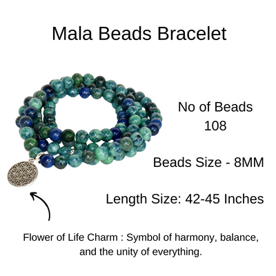 Lapis Lazuli Beads Mala Bracelet, 108 Prayer Beads Necklace (Truth and Confidence)