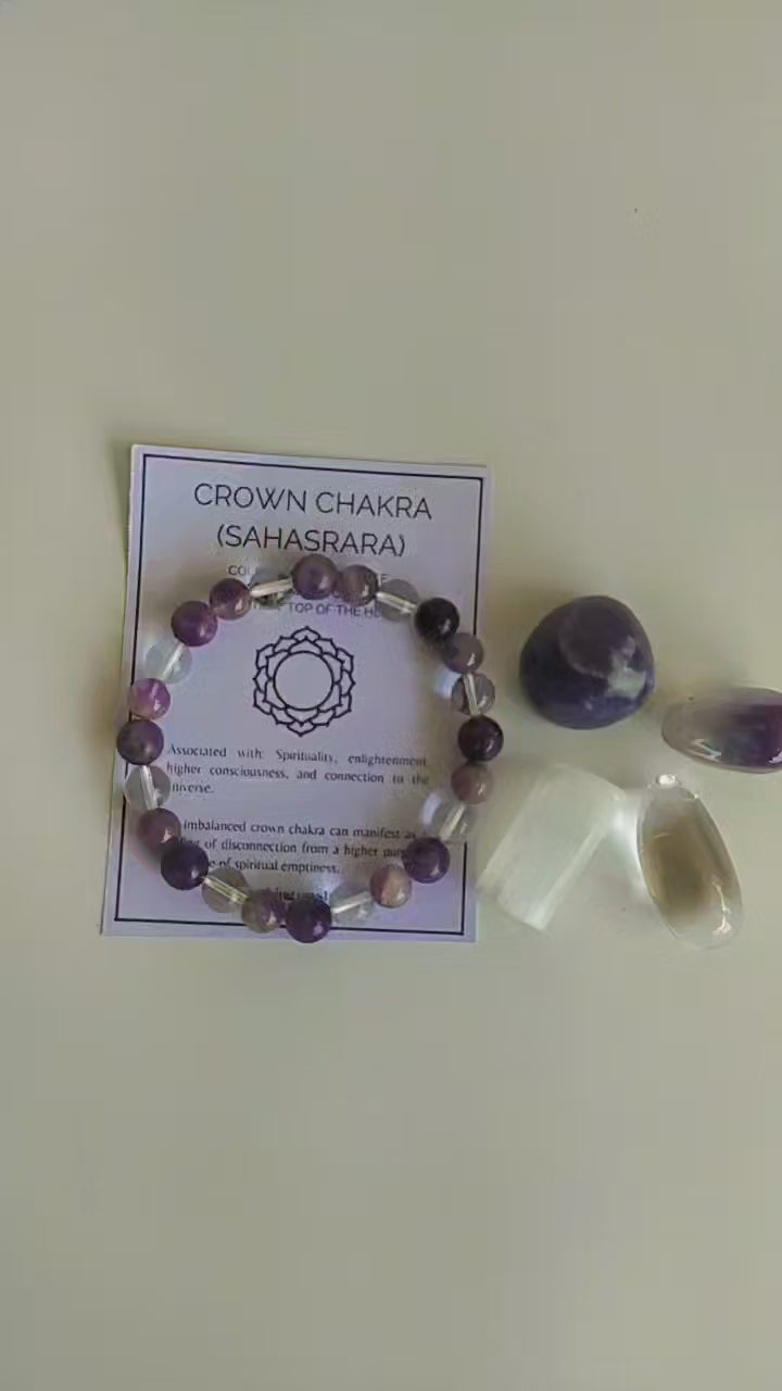 CROWN Chakra Crystals Kit, Chakra's Stones Tumbled Set, Chakra's Gift