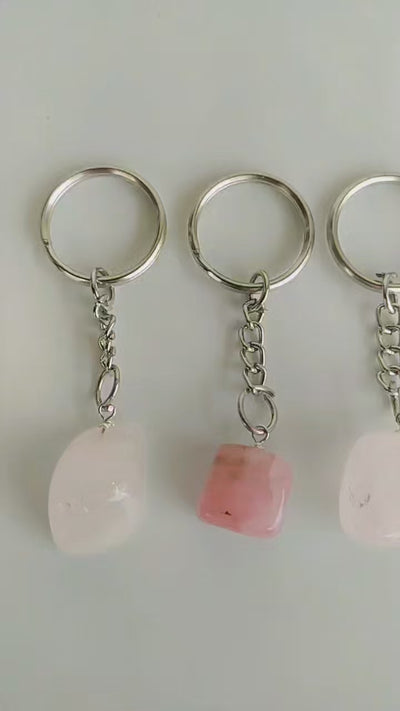 Rose Quartz Key Chain, Gemstone Keychain Crystal Key Ring (Creativity and Empathy)