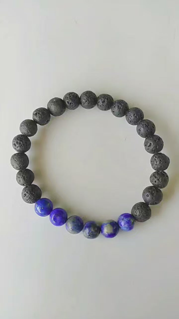 Lava Diffuser Bracelet, Lava with Lapis Lazuli Beads Diffuser Jewelry, Aromatherapy, Essential Oil Bracelet, Spiritual Gift, Yoga Gift for Her,