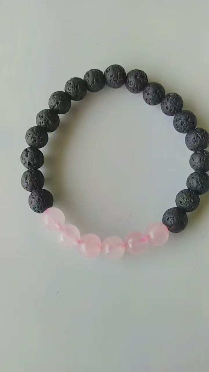 Lava Diffuser Bracelet, Lava with Rose Quartz Beads Diffuser Jewelry, Aromatherapy, Essential Oil Bracelet, Spiritual Gift, Yoga Gift for Her,