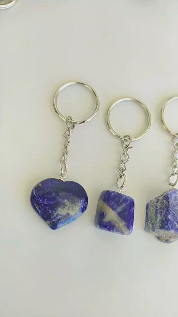 Sodalite Key Chain, Gemstone Keychain Crystal Key Ring (Meditation and Angelic Communication )