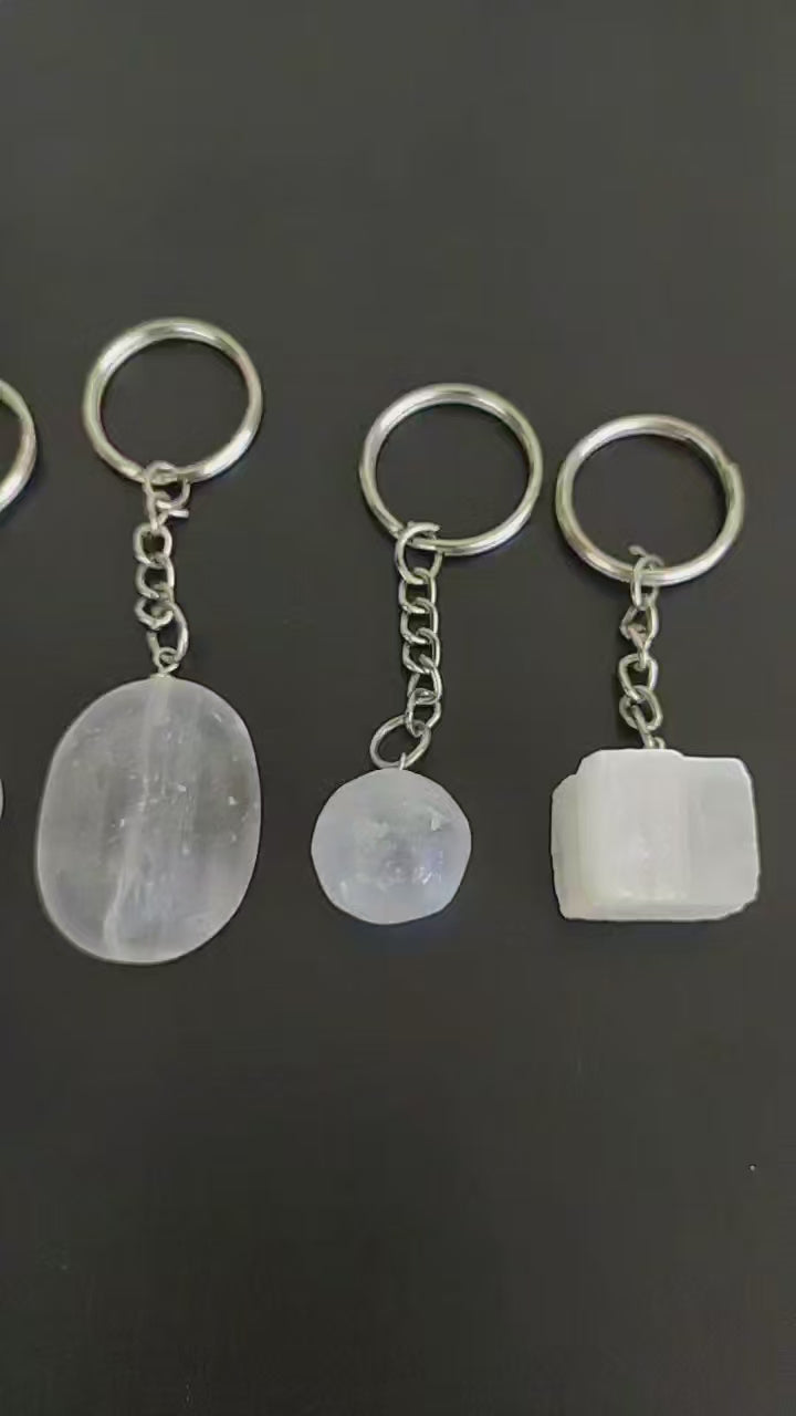 Selenite Key Chain, Gemstone Keychain Crystal Key Ring (Purification and Aura Cleansing)