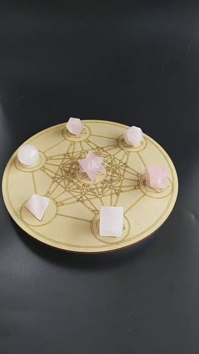 Ensemble géométrique sacré de solides platoniques de quartz rose de 7 pièces, ensemble de géométrie de cristal