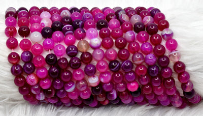Pink Banded Agate Beads, Natural Crystal Round Beads 6mm to 10mm