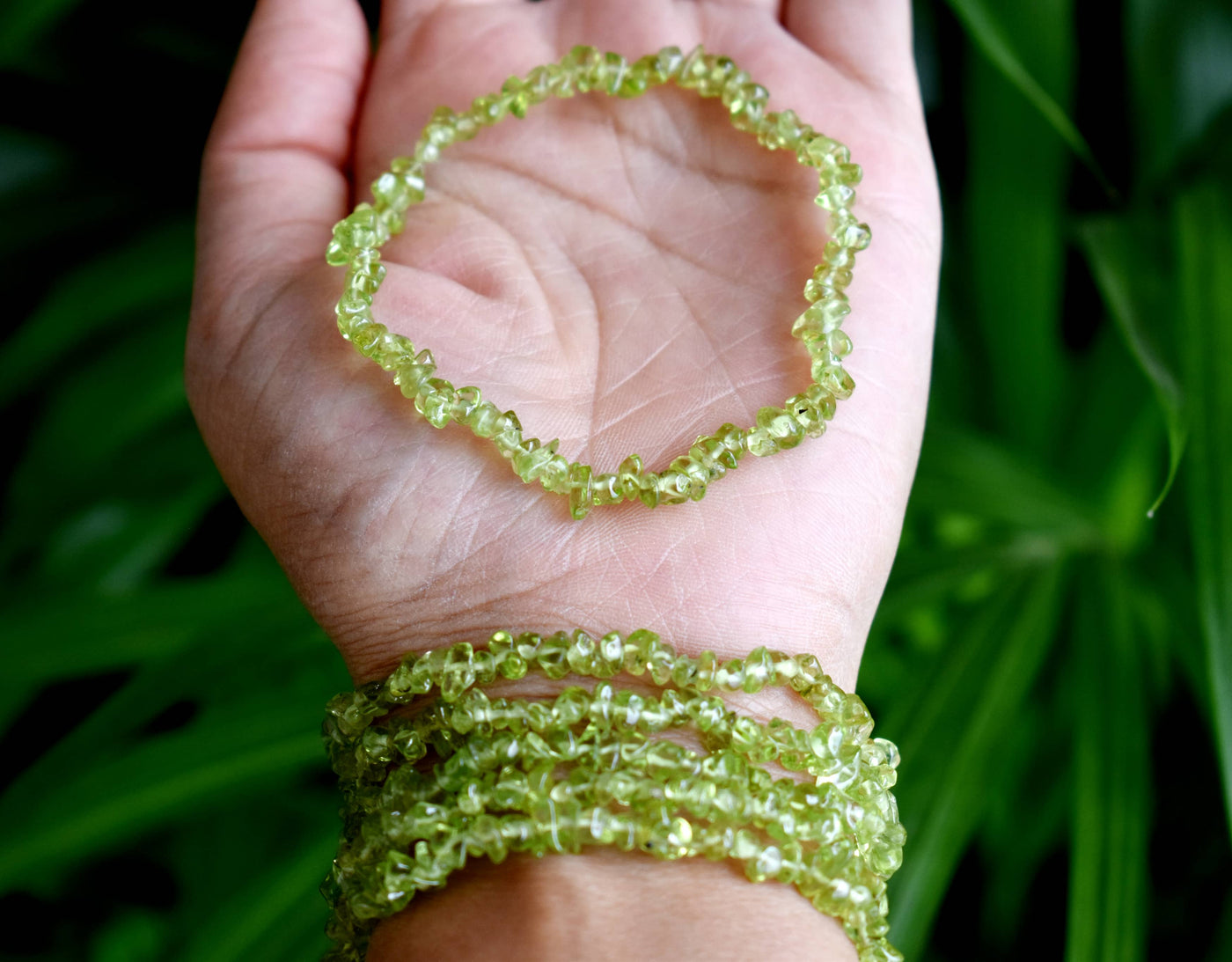 Bracelets à puces en péridot naturel, bracelets à puces en cristal en vrac ~ Bracelet à puces de guérison