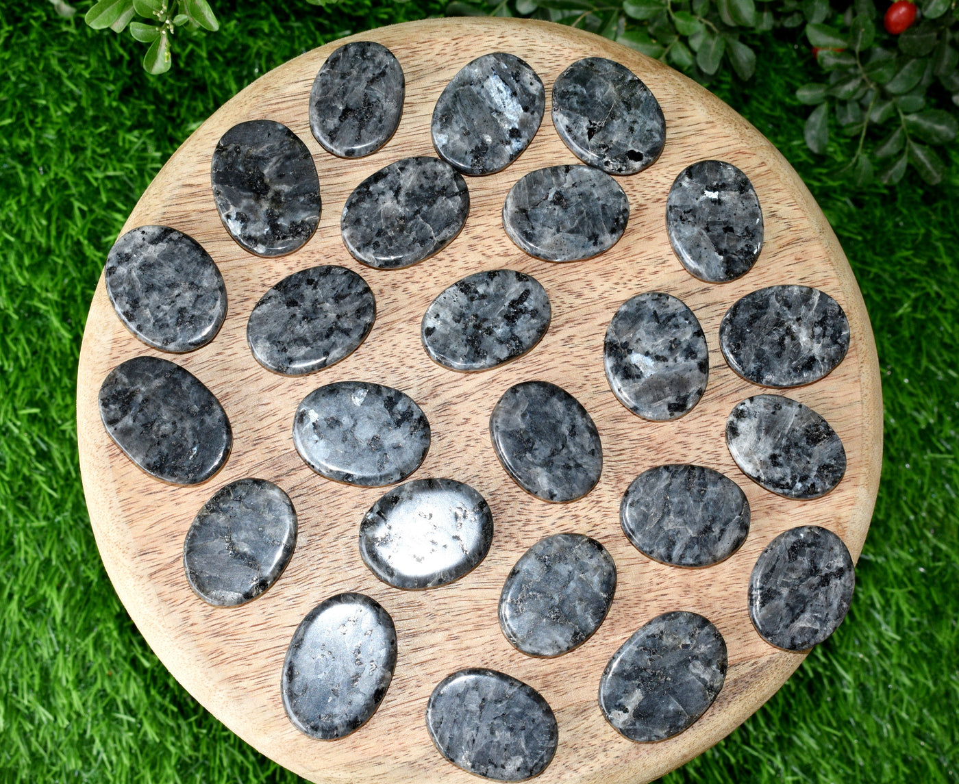 Pierre plate Larvikite, pierres de palmier plates ovales polies