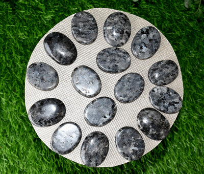 Pierre plate Larvikite, pierres de palmier plates ovales polies
