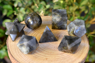 7 pcs Labradorite Platonic Solids Sacred Geometric Set