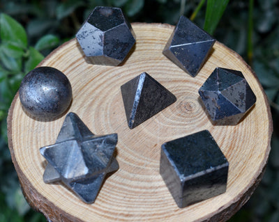 7 pcs Hematite Platonic Solids Sacred Geometric Set