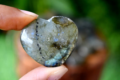 Labradorite Heart Crystal, Puffy Mini 1 Inch Pocket Crystal Heart